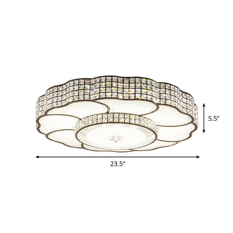 Flower Shape Crystal Flush Mount Led Lamp In Coffee Finish
