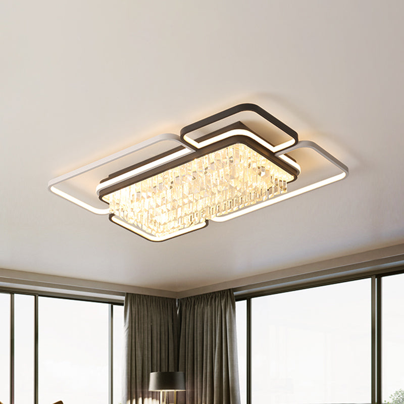 Modernist Crystal Prisms Led Ceiling Flush Mount Light - Black-White Flushmount For Living Room