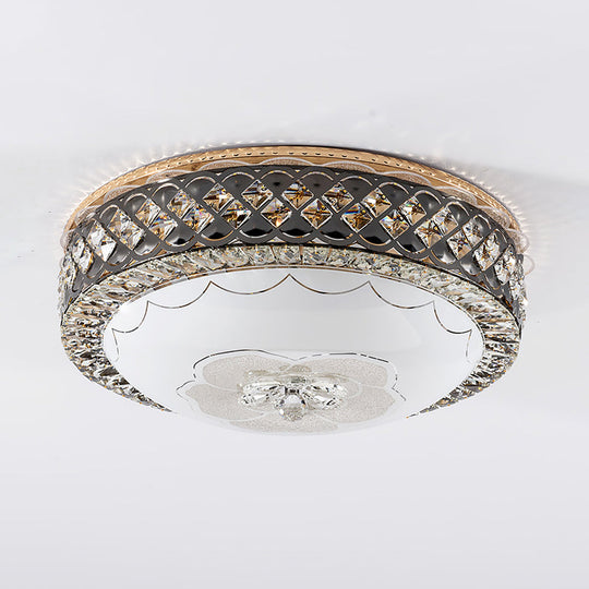 Modern Led Flush Crystal Ceiling Fixture In Black For Bedroom
