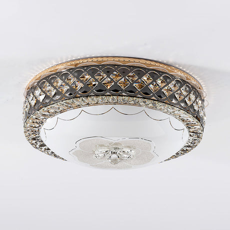 Modern Led Flush Crystal Ceiling Fixture In Black For Bedroom