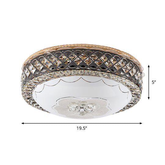 Modern Led Flush Crystal Ceiling Fixture In Black For Bedroom