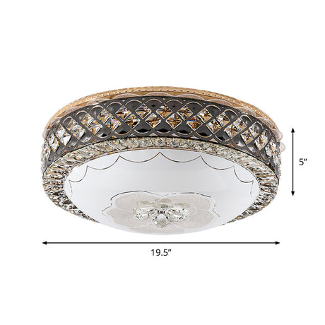 Modern Led Flush Crystal Ceiling Fixture In Black For Bedroom