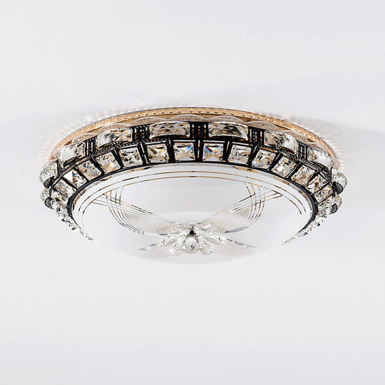 Modern Led Flush Crystal Ceiling Fixture In Black For Bedroom