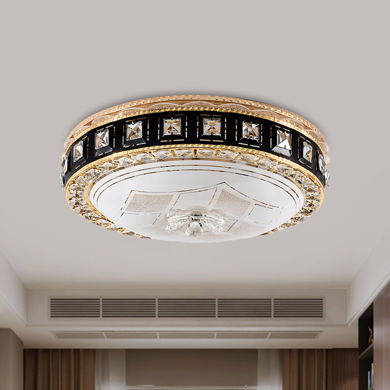 Modern Led Flush Crystal Ceiling Fixture In Black For Bedroom