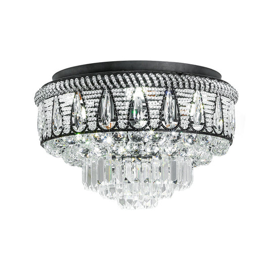 Contemporary Led Crystal Ceiling Light Fixture In Black - Bedroom Flush Mount Lamp