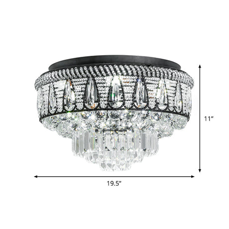Contemporary Led Crystal Ceiling Light Fixture In Black - Bedroom Flush Mount Lamp