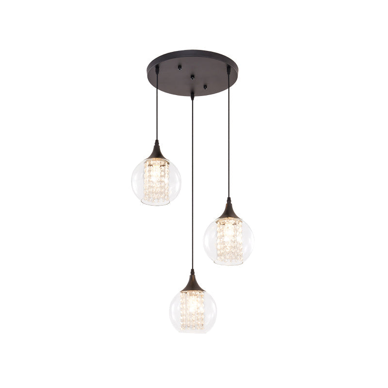 Stylish Globe Multi Ceiling Light With Clear Glass 3 Bulbs Black Finish - Modern Dining Room