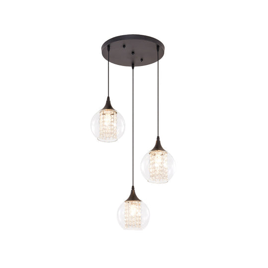 Stylish Globe Multi Ceiling Light With Clear Glass 3 Bulbs Black Finish - Modern Dining Room