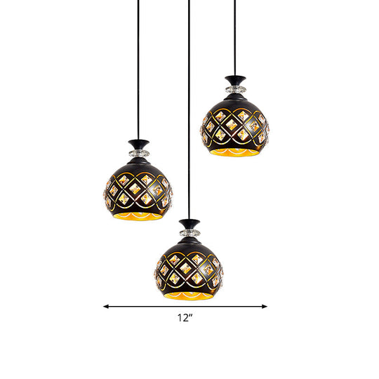 Black Modernist Pendant Light With Metallic Cluster Design - 3 Heads Globe Oval And Waterdrop Shape