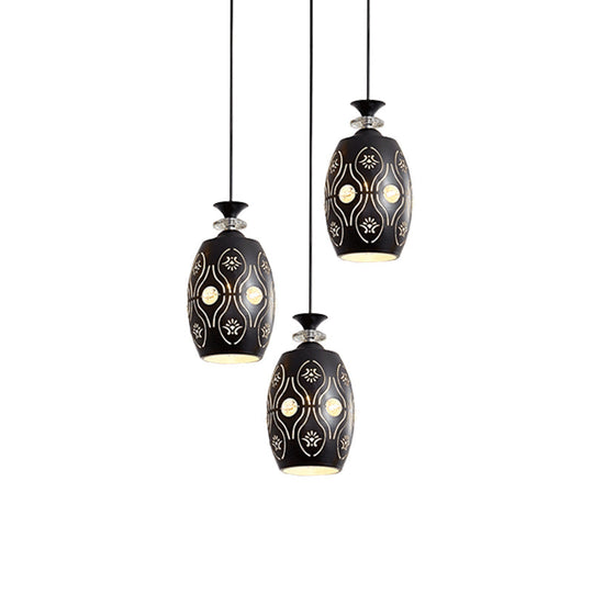 Black Modernist Pendant Light With Metallic Cluster Design - 3 Heads Globe Oval And Waterdrop Shape