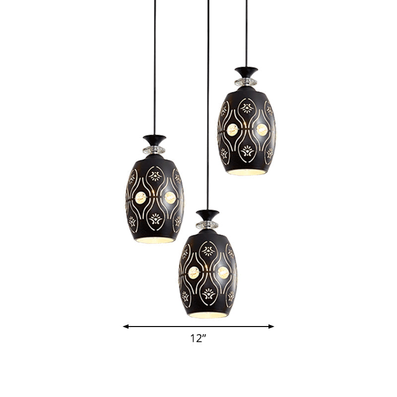 Modernist Metallic 3-Head Black Pendant Light For Dining Room - Globe/Oval/Waterdrop Cluster Design