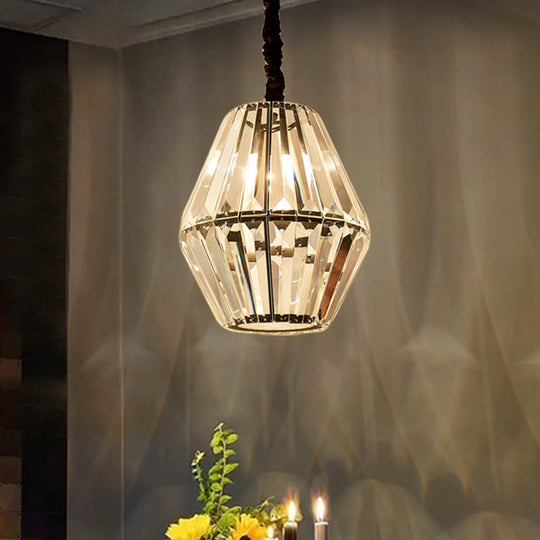 Sleek Rhombus Crystal Pendulum Light - Minimalist 1-Light Black Ceiling Fixture Clear