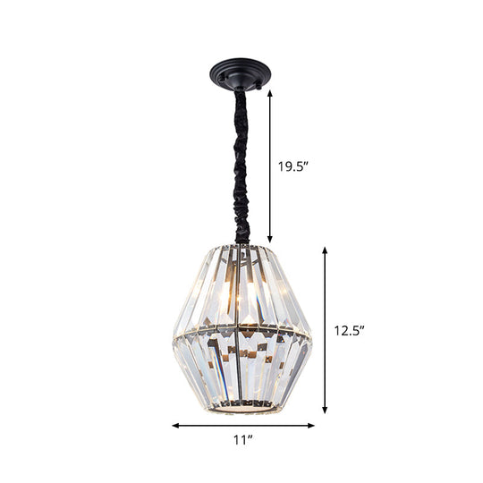 Minimalist Rhombus Crystal Pendant Light - 1-Light Black Ceiling Fixture