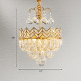 Gold Crystal Ceiling Mount Light - Conical Semi Flush With Crown Design 3 Bulbs