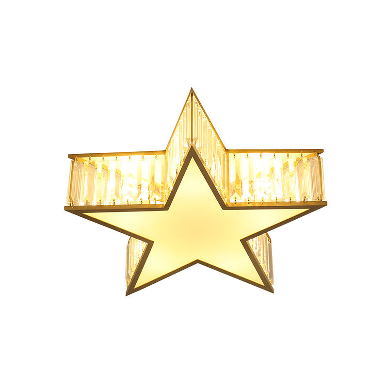 Simple Gold Flush Mount Ceiling Light Fixture With Star Crystal Shade - Ideal For Bedrooms 5 Lights