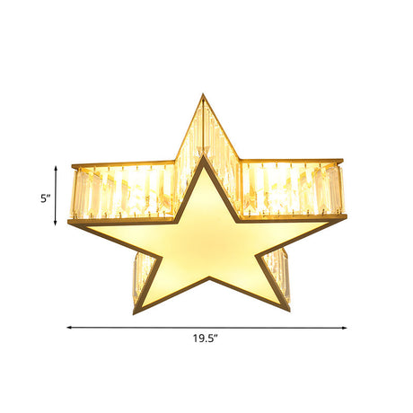 Simple Gold Flush Mount Ceiling Light Fixture With Star Crystal Shade - Ideal For Bedrooms 5 Lights