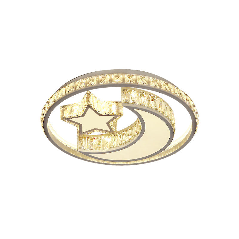 Modern Crystal Moon And Star Led Ceiling Flush Light For Bedrooms White Mounted Lamp