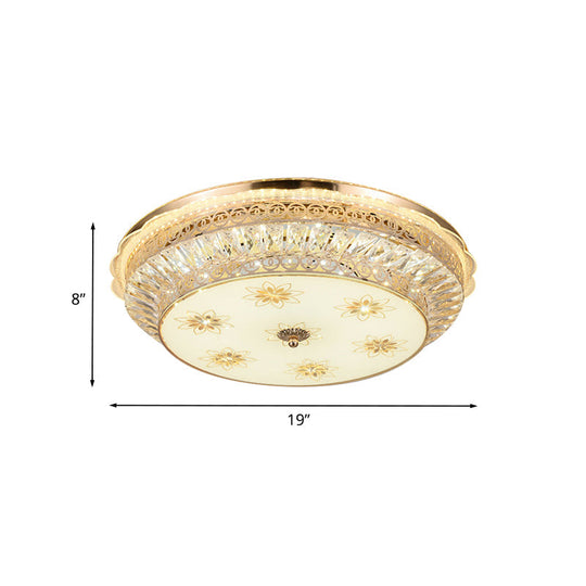 Gold Led Ceiling Light Fixture With Crystal Accents - Round Flush Mount For The Bedroom