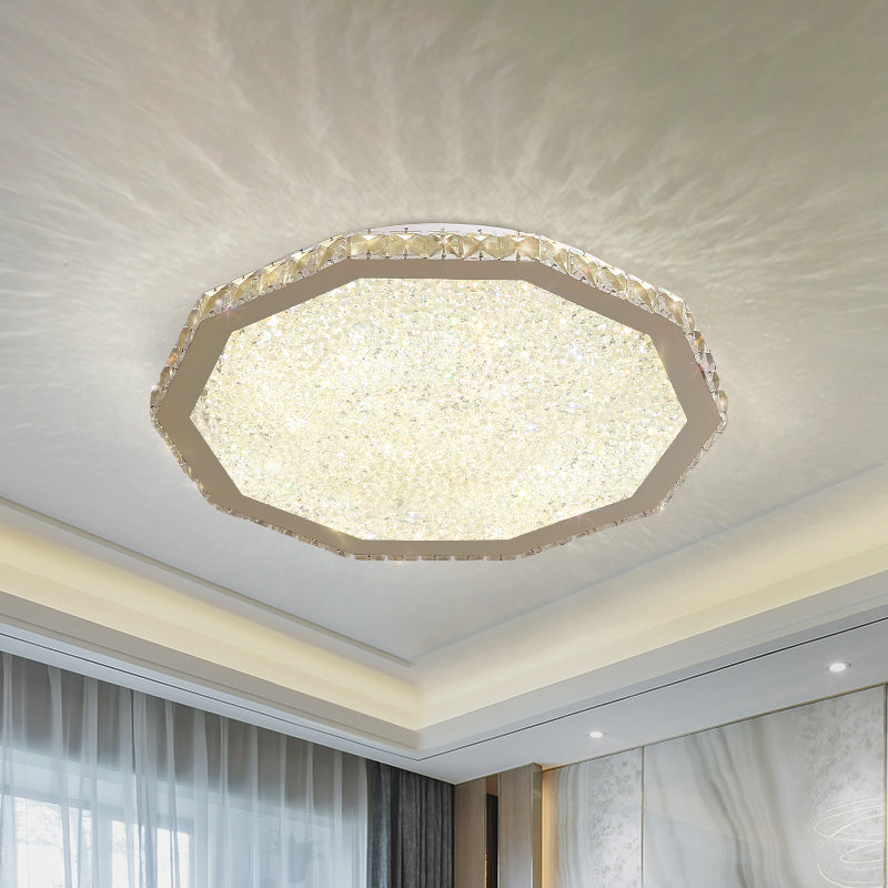 Chrome Led Crystal Polygon Ceiling Light: Minimalist Flush Mount Fixture