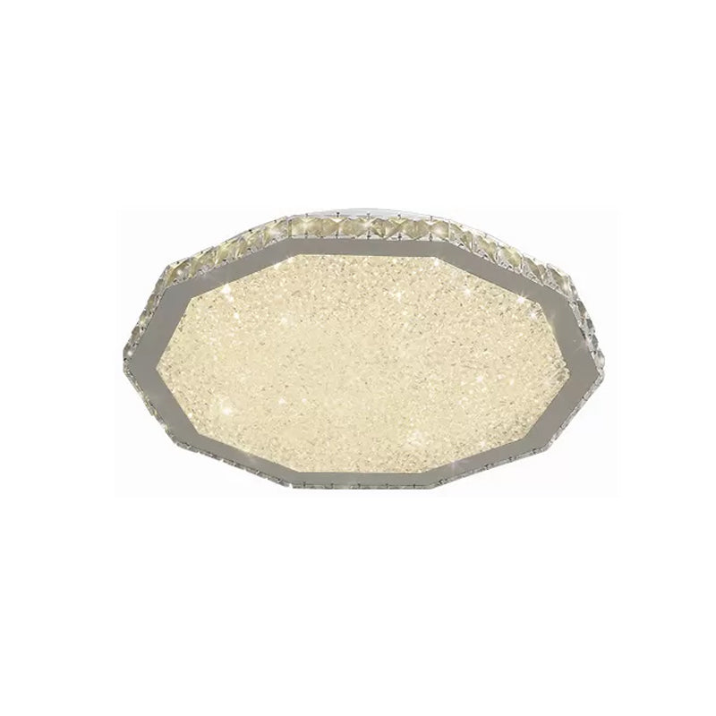 Chrome Led Crystal Polygon Ceiling Light: Minimalist Flush Mount Fixture