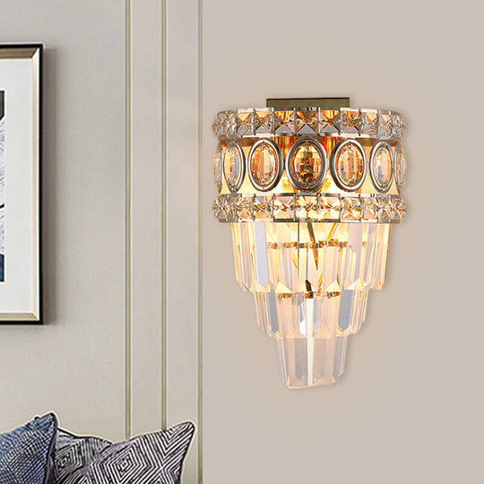 Modern Crystal Wall Lighting: 2-Light Gold Flush Mount For Living Room / A