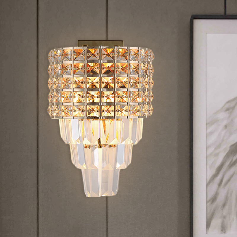 Modern Crystal Wall Lighting: 2-Light Gold Flush Mount For Living Room