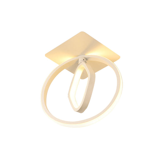 Modern Acrylic White/Black Led Ceiling Lighting For Bedroom - Ring And Rhombus Flush Mount In