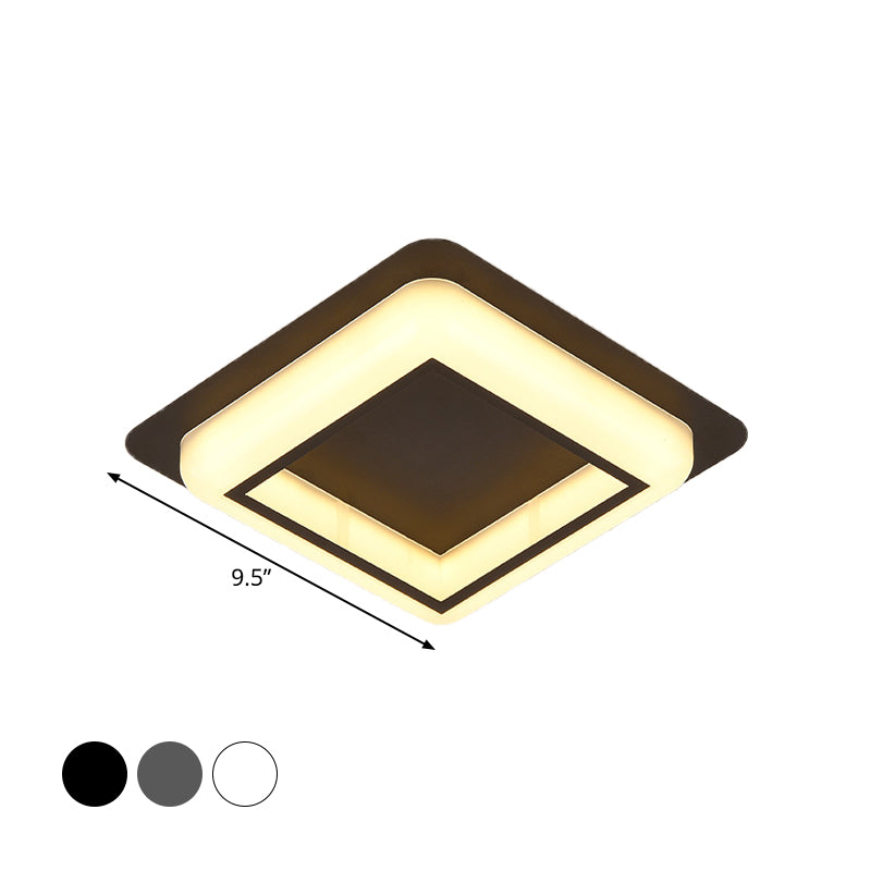 Contemporary Acrylic Led Flush Light For Bedroom - Square Ceiling Mount In White/Black/Grey