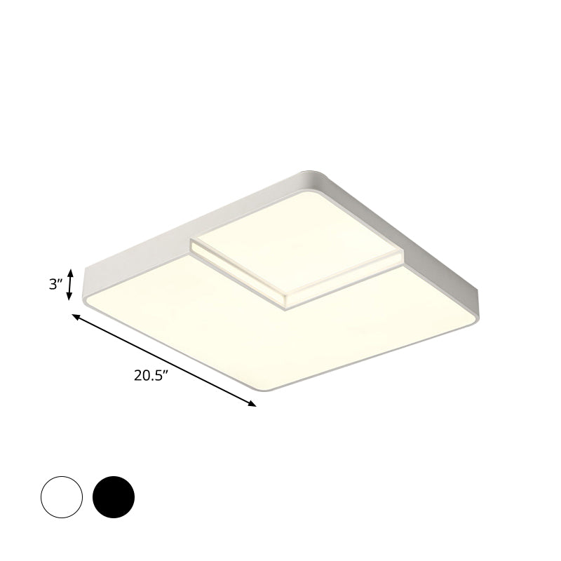 Modern Led Square Flush Mount Ceiling Light Fixture - White/Black White/Warm (16.5’/20.5’ W)