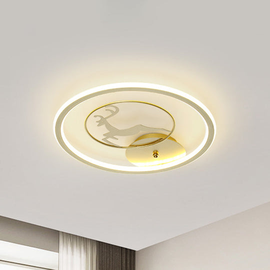 Contemporary Led Metal Ceiling Mount Fixture With Gold Round Flush Light And Elk Pattern Sizes: