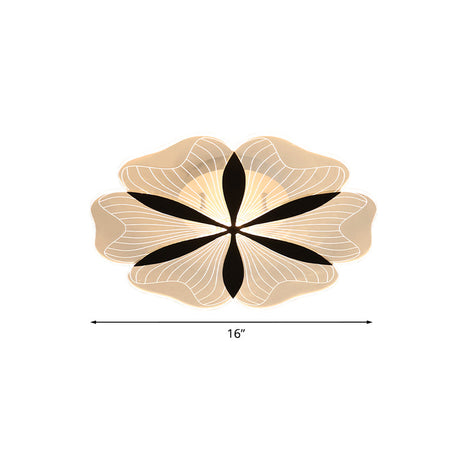 Minimalist Black Floral Flush Mount Led Ceiling Light For Bedroom - White/Warm Option