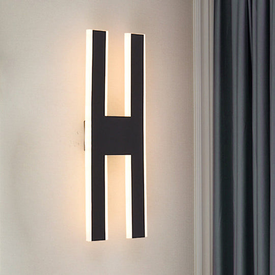 Modern Metal Led Wall Lamp With Alphabet Design - White/Black Sconce Light For Bedside In White/Warm