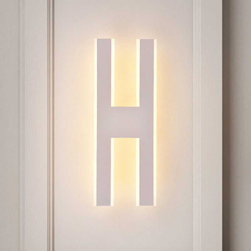 Modern Metal Led Wall Lamp With Alphabet Design - White/Black Sconce Light For Bedside In White/Warm