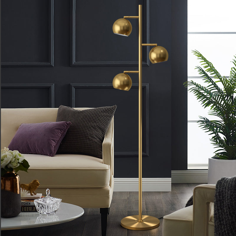 Modern Metallic Gold Sphere Tree 3-Light Floor Lamp For Drawing Room