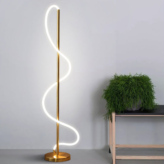 Metallic Gold Led Floor Lamp For Study Room - Modernist Spiral Line Reading Light
