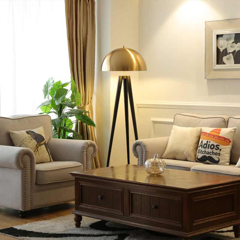 Modern Mid Century Metal Tripod Floor Lamp With Semicircle Stand Black/Gold Finish