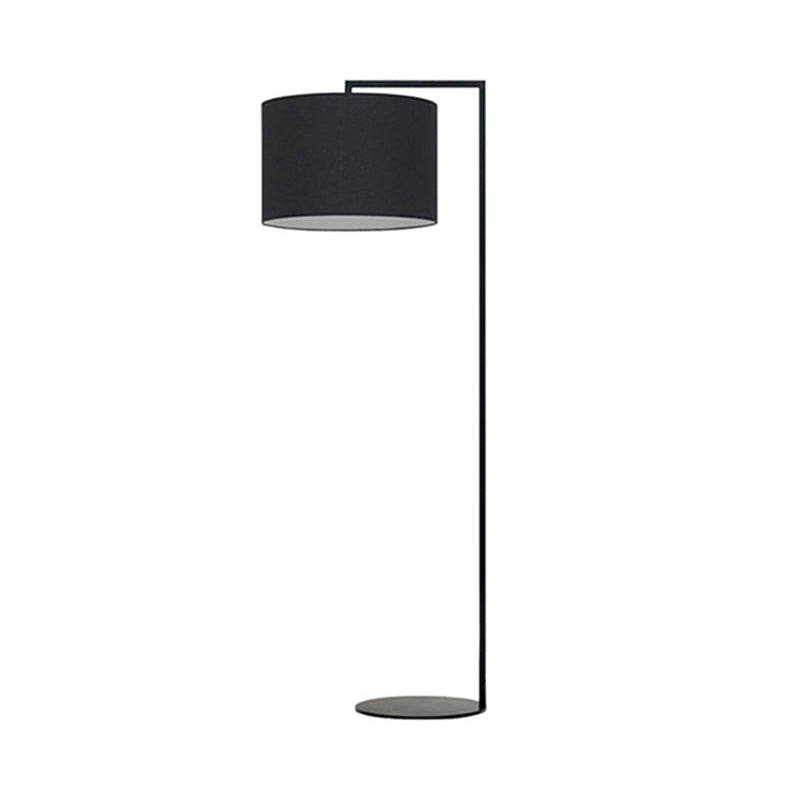 Modern Right Angle Floor Lamp - Simple Metal 1-Head White/Black Fabric Ideal For Living Room Reading