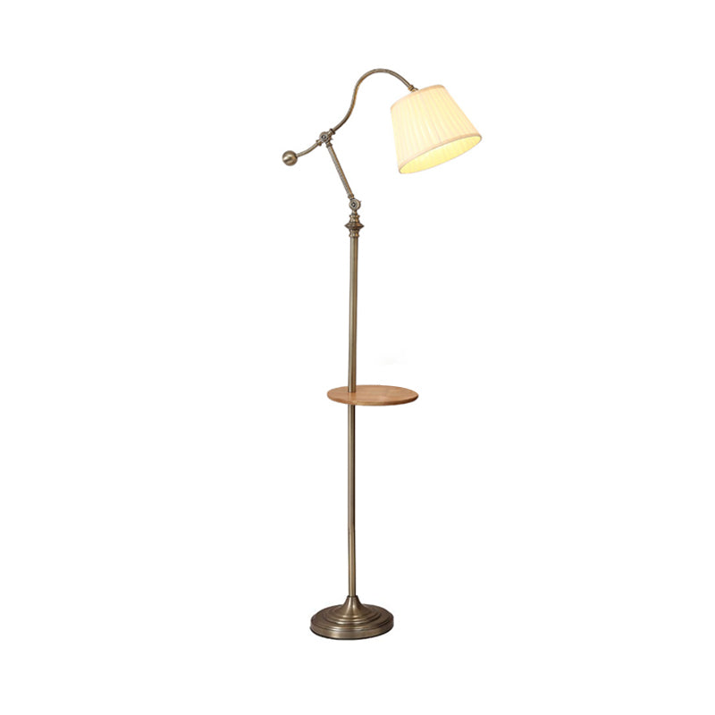 Modern Bronze Swing Arm Floor Lamp With Metallic Barrel Shade