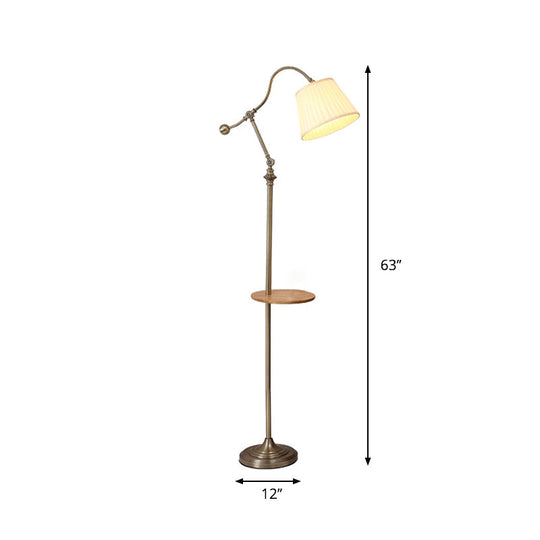 Modern Bronze Swing Arm Floor Lamp With Metallic Barrel Shade