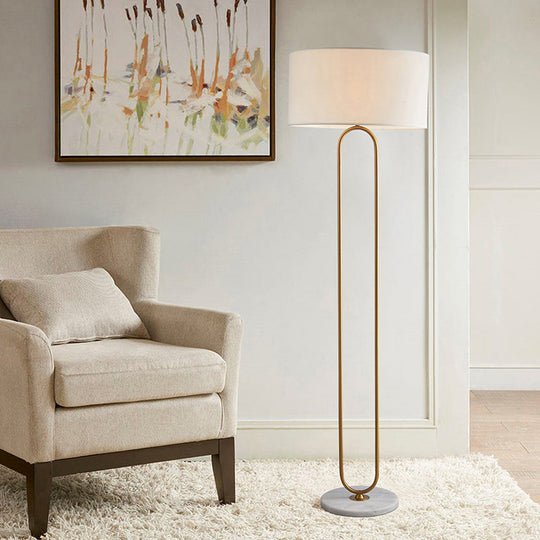 Modernist Drum Fabric Shade Floor Lamp With Single Light - Beige/Flaxen Reading For Living Room