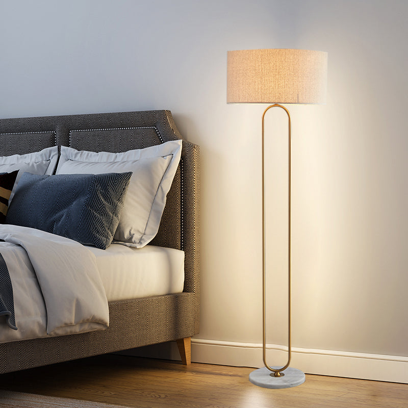 Modernist Drum Fabric Shade Floor Lamp With Single Light - Beige/Flaxen Reading For Living Room