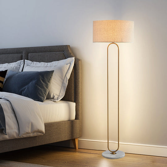 Modernist Drum Fabric Shade Floor Lamp With Single Light - Beige/Flaxen Reading For Living Room