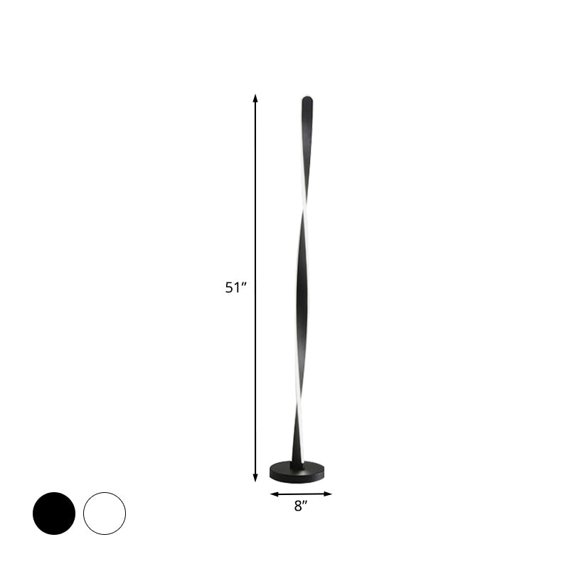 Modern Acrylic Twisted Stick Floor Lamp - Black/White Led Stand Up Light With Spiral Design In