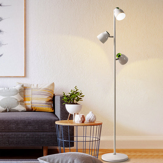 Modernist Metal Floor Reading Lamp - Trumpet Shape 2/3-Head White Ideal For Study Room