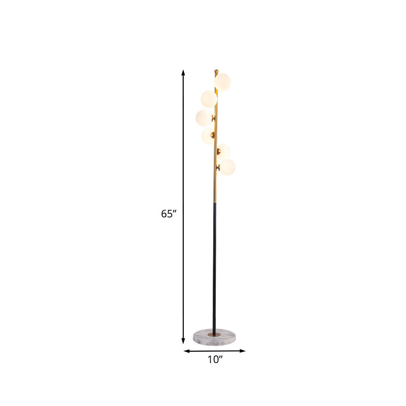 Sleek Led Standing Light: Minimalist White Glass Study Room Reading Floor Lamp With Black And Gold
