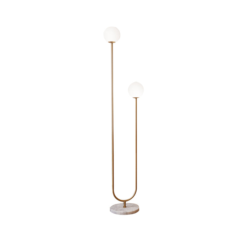 Modern Metal Led Floor Reading Lamp With Gold Stand And Glass Shade