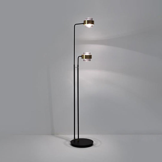 Black Cylinder Led Floor Reading Lamp With Clear Glass Shade - Nordic Style For Living Room