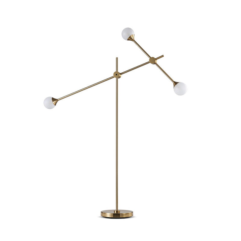 Modern Metal Orb Floor Lamp With Swing Arm Gold Led Lighting & White Glass Shade