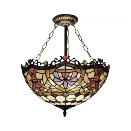Victorian Tiffany Style Ceiling Fixture - 12’/16’ Wide Bowl Design Light