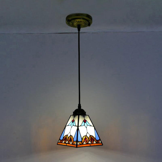 Tiffany-Style Stained Glass Pendant Light Fixture - Tapered Design (1 Bulb White) White